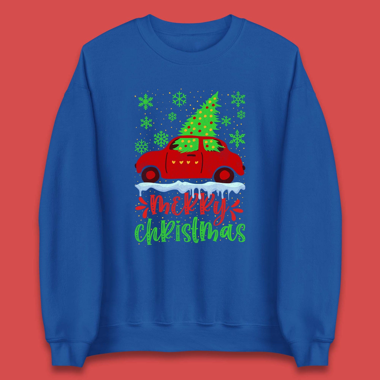 merry christmas red car sweatshirt