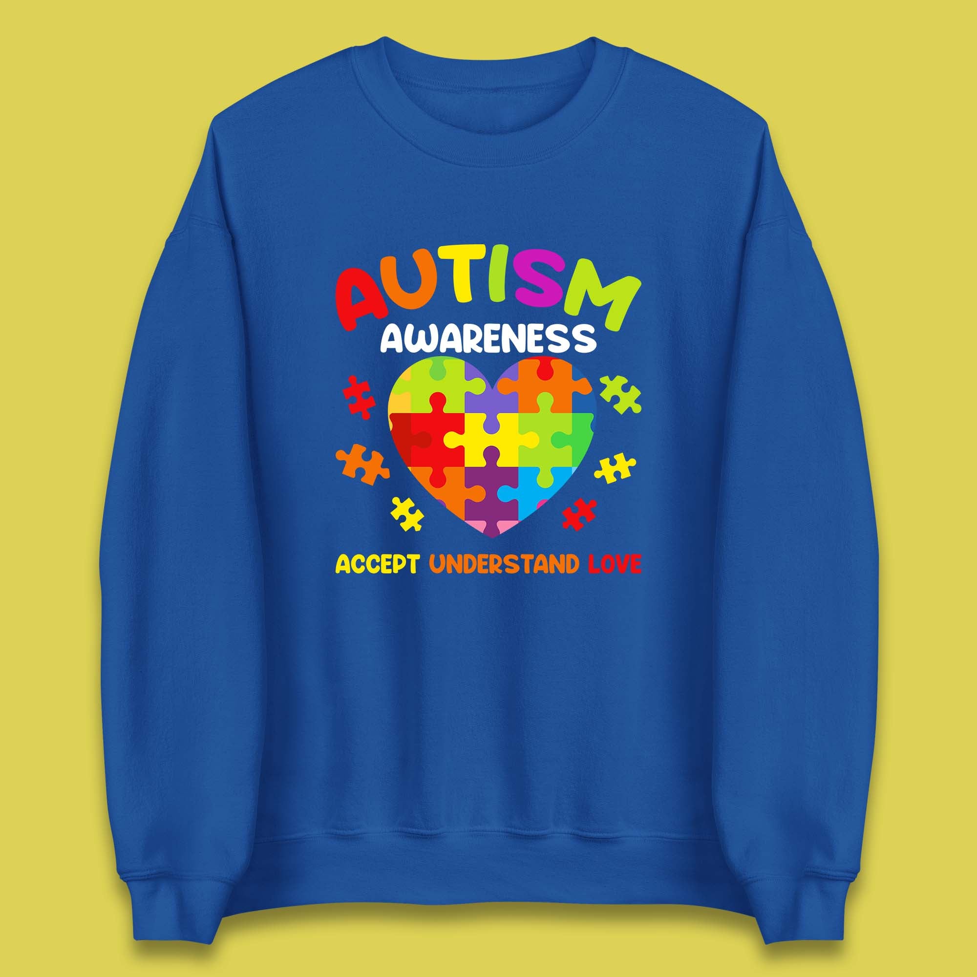 Autism Awareness Accept Understand Love Puzzle Heart Autism Support Unisex Sweatshirt
