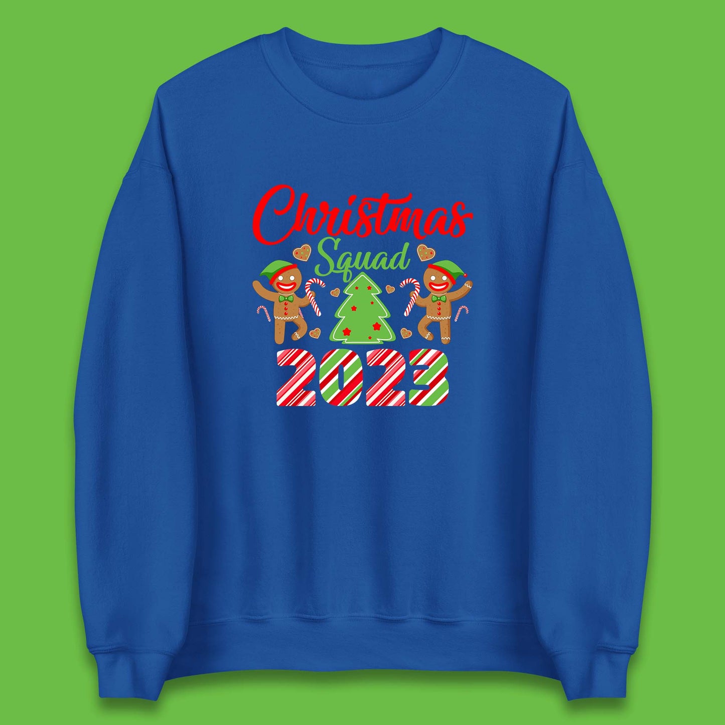 Christmas Squad 2023 Christmas Tree Xmas Gingerbread Man with Candy Cane Unisex Sweatshirt