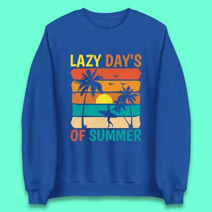 Lazy Days Of Summer Vintage Retro Sunset Surfer Beach Palm Trees Unisex Sweatshirt