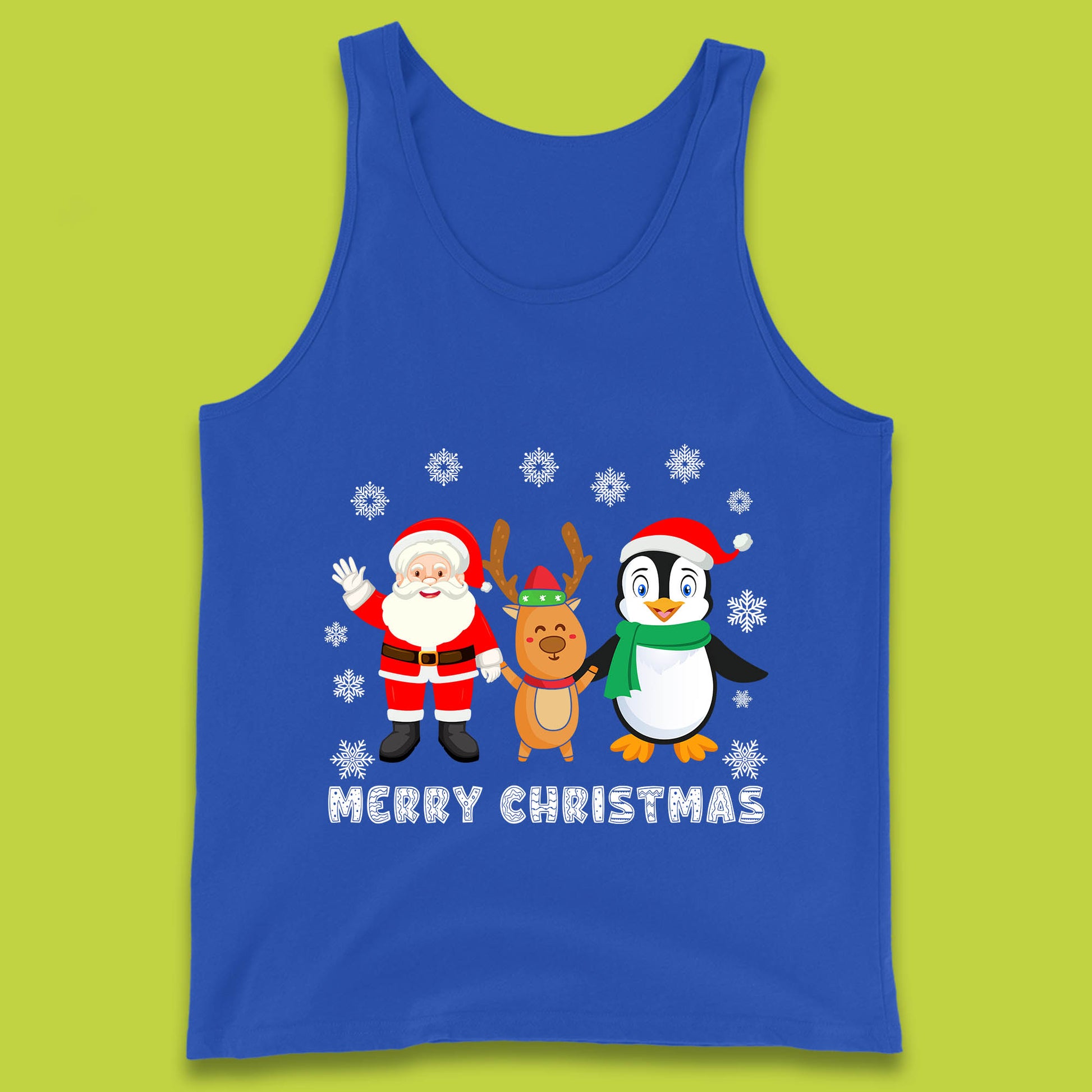 merry christmas penguin santa claus and reindeer tank top
