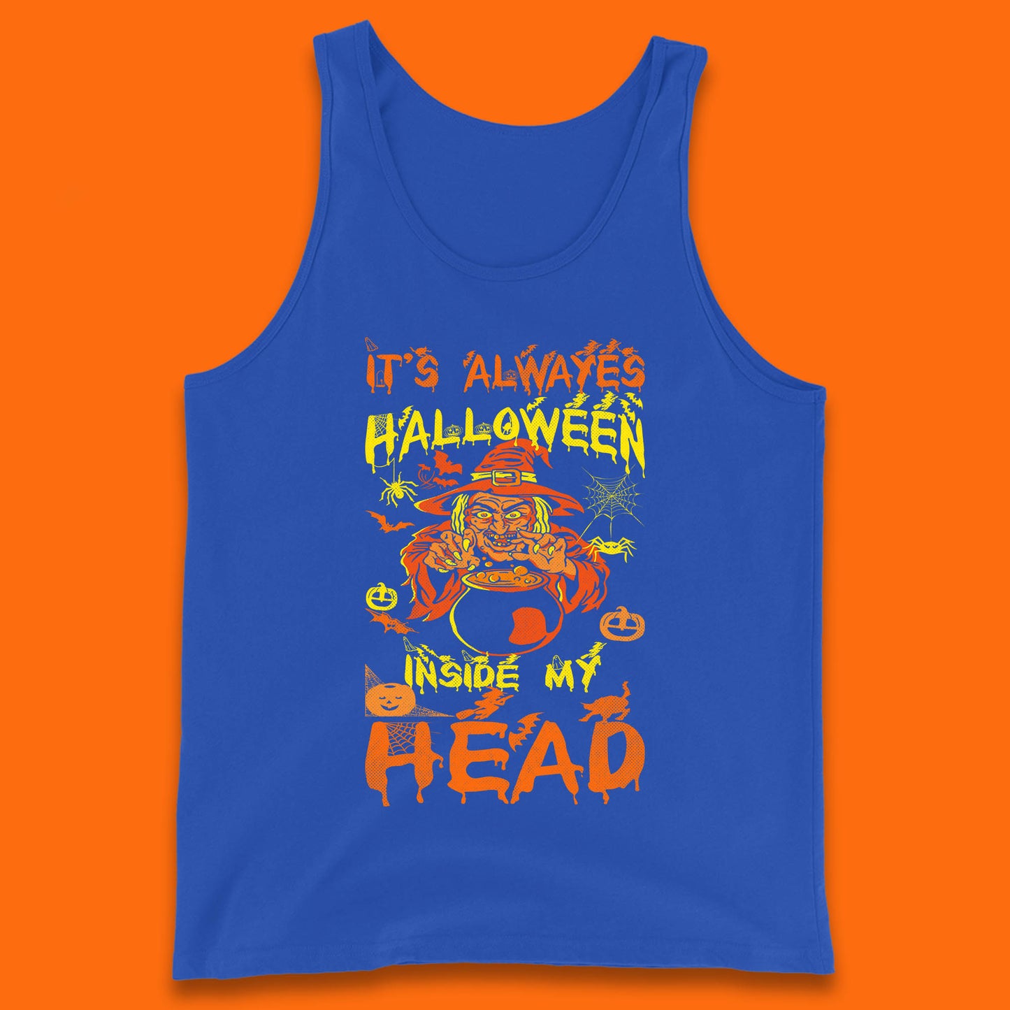 It's Always Halloween Inside My Head Witch Cooking A Magic Potion In The Cauldron (Stew Pot) Halloween Tank Top