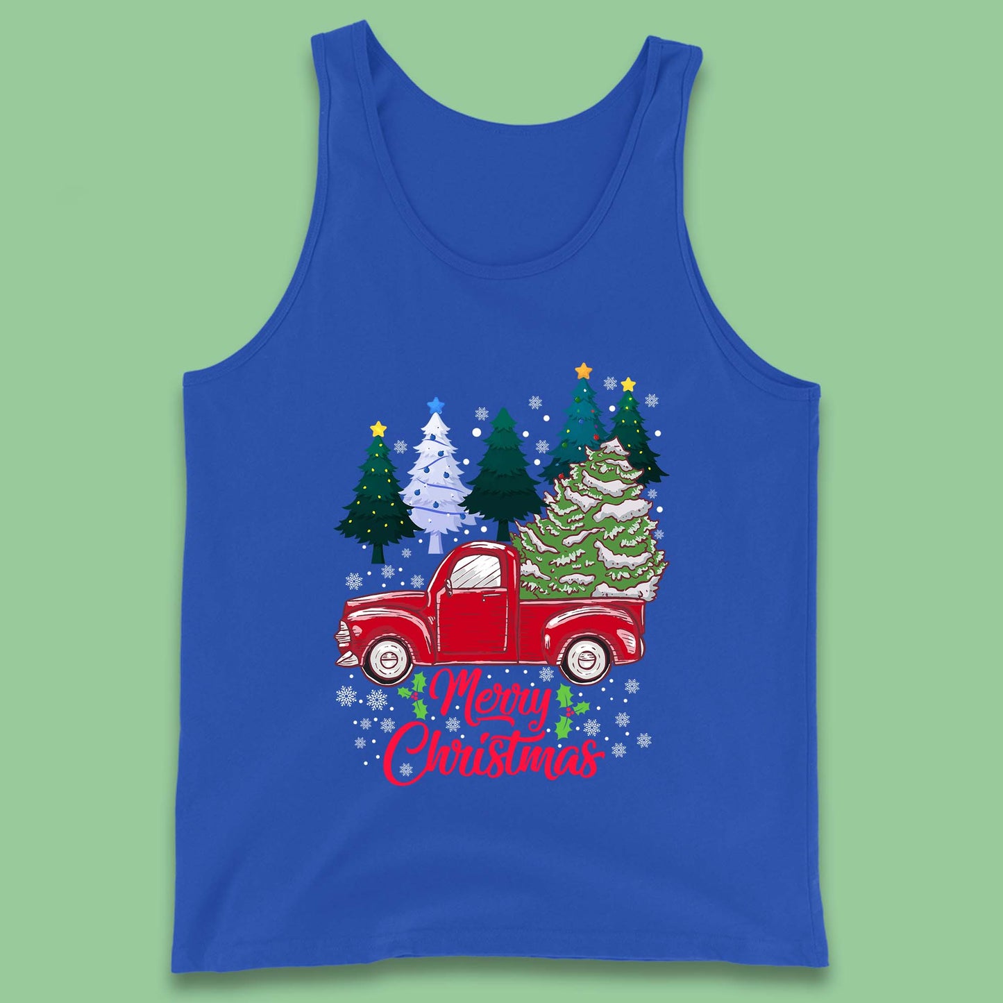 merry christmas red retro truck tank top