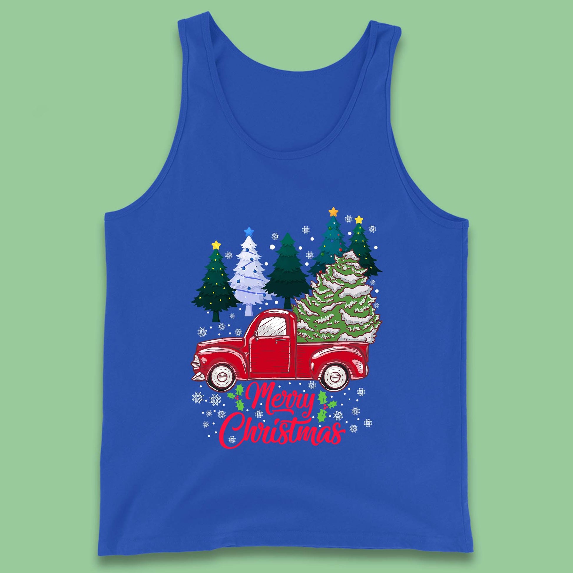 merry christmas red retro truck tank top