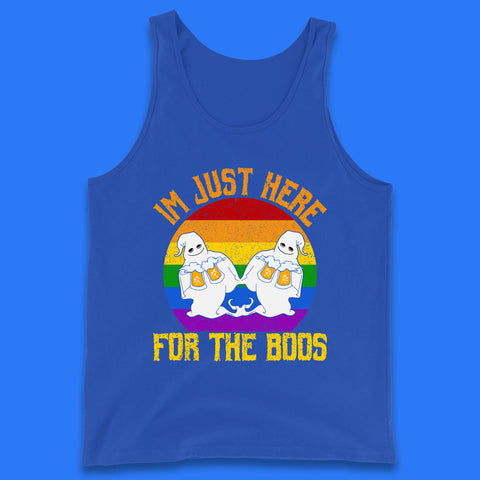 Halloween I Just Here For The Boos Gay Boo Ghosts Drinking Beer LGBTQ Pride Beer Tank Top