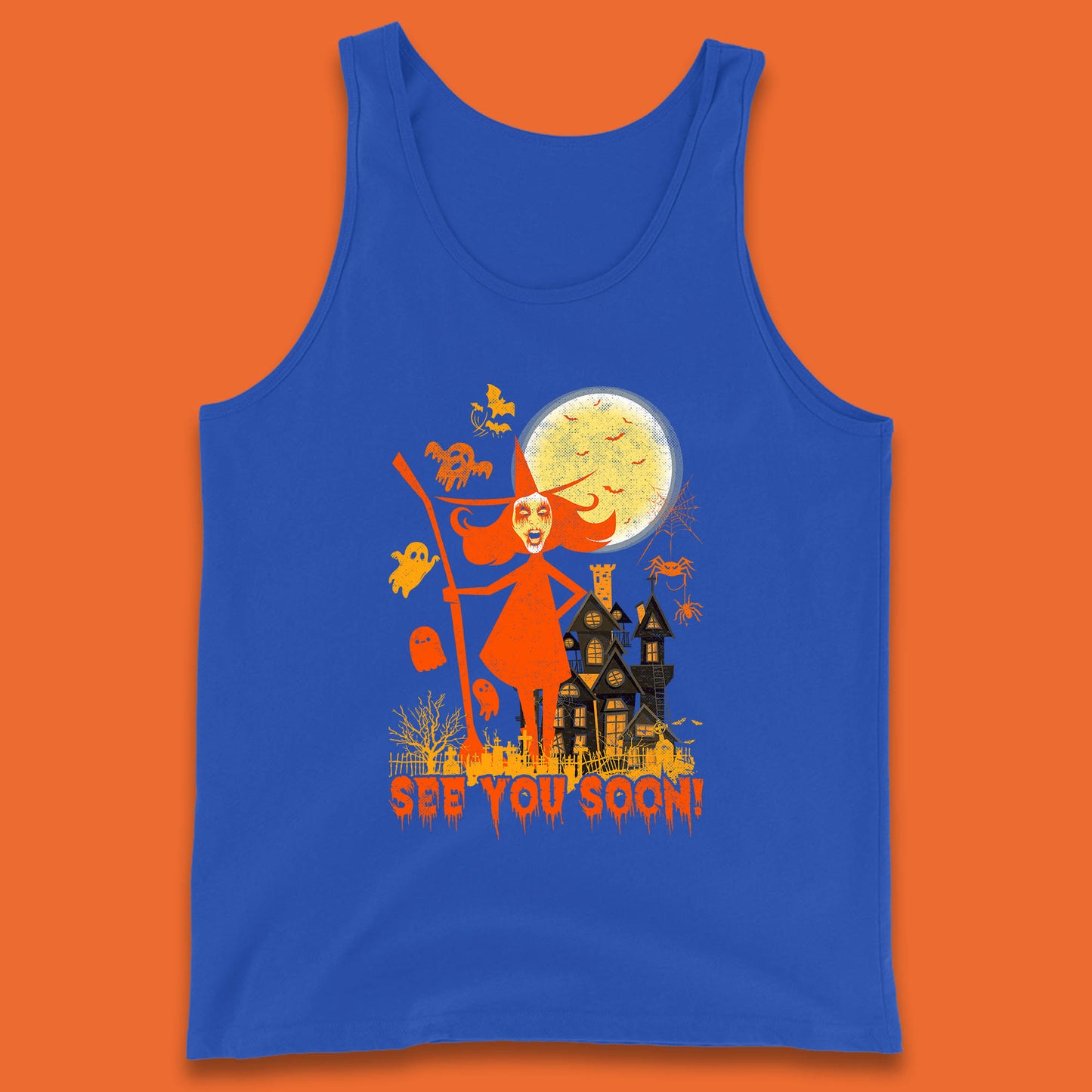 See You Soon Halloween Witch With Broom Horror Scary Haunted House Tank Top