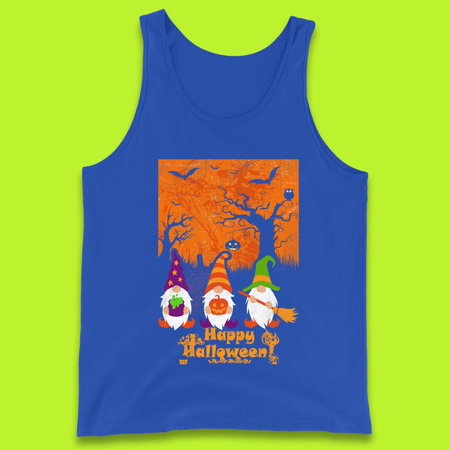 Happy Halloween Gnomies Spooky Witch Gnomes Scary Halloween Trees Gnome Lover Tank Top