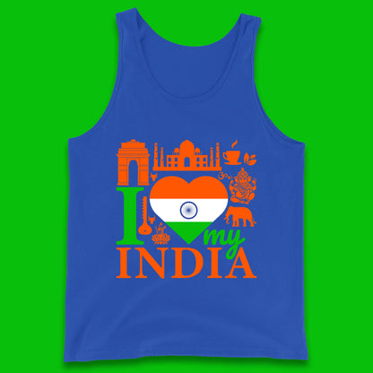 I Love My India Patriotic Indian Flag 15th August Independence Day Tank Top