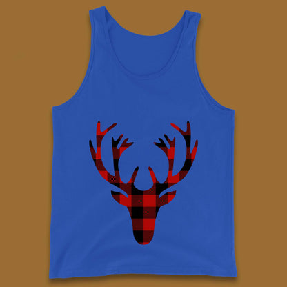 merry christmas buffalo plaid deer head tank top