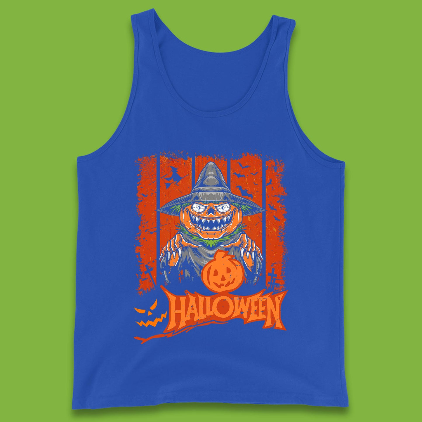 Halloween Pumpkin Head Scarecrow Jack O Lantern Pumpkin Head Horror Scary Vintage Retro Tank Top