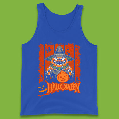 Halloween Pumpkin Head Scarecrow Jack O Lantern Pumpkin Head Horror Scary Vintage Retro Tank Top
