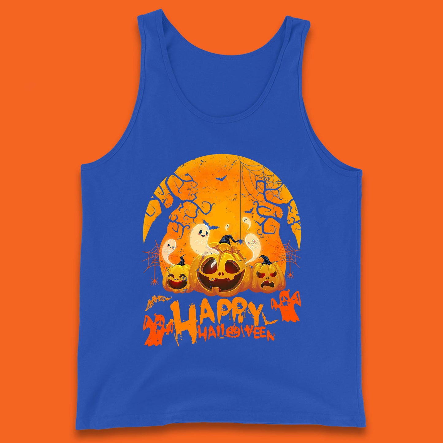 Happy Halloween Jack O Lantern Pumpkins Scary Boo Ghost Haunted Trees Tank Top