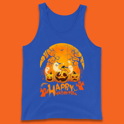 Happy Halloween Jack O Lantern Pumpkins Scary Boo Ghost Haunted Trees Tank Top