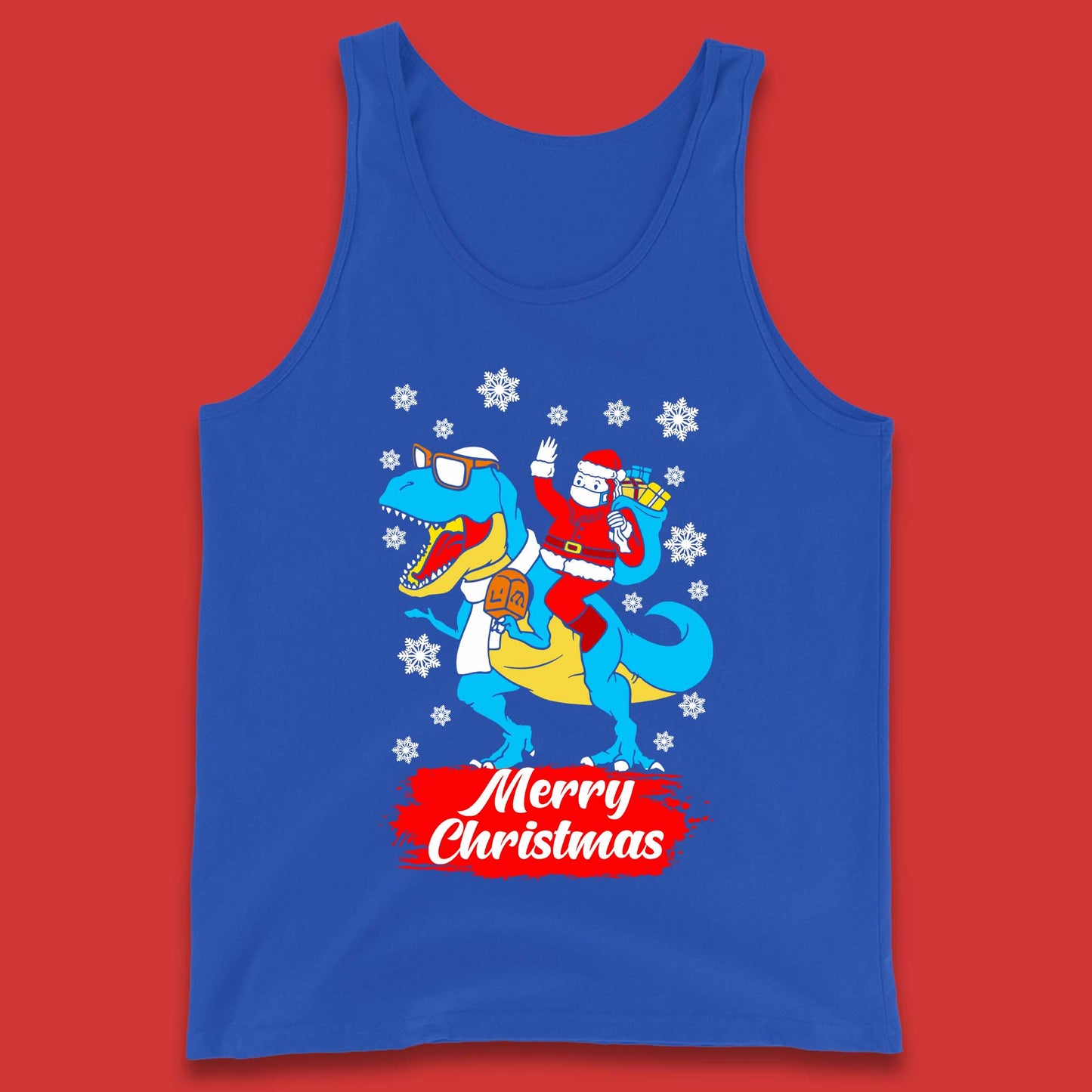 Santa Claus Riding T-Rex Christmas Tank Top