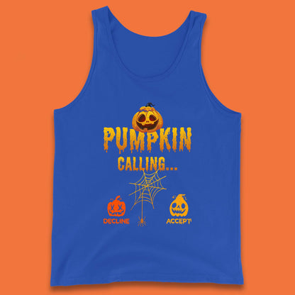 Halloween Pumpkin Calling Accept Decline Funny Jack O Lantern Horror Scary Phone Call Tank Top