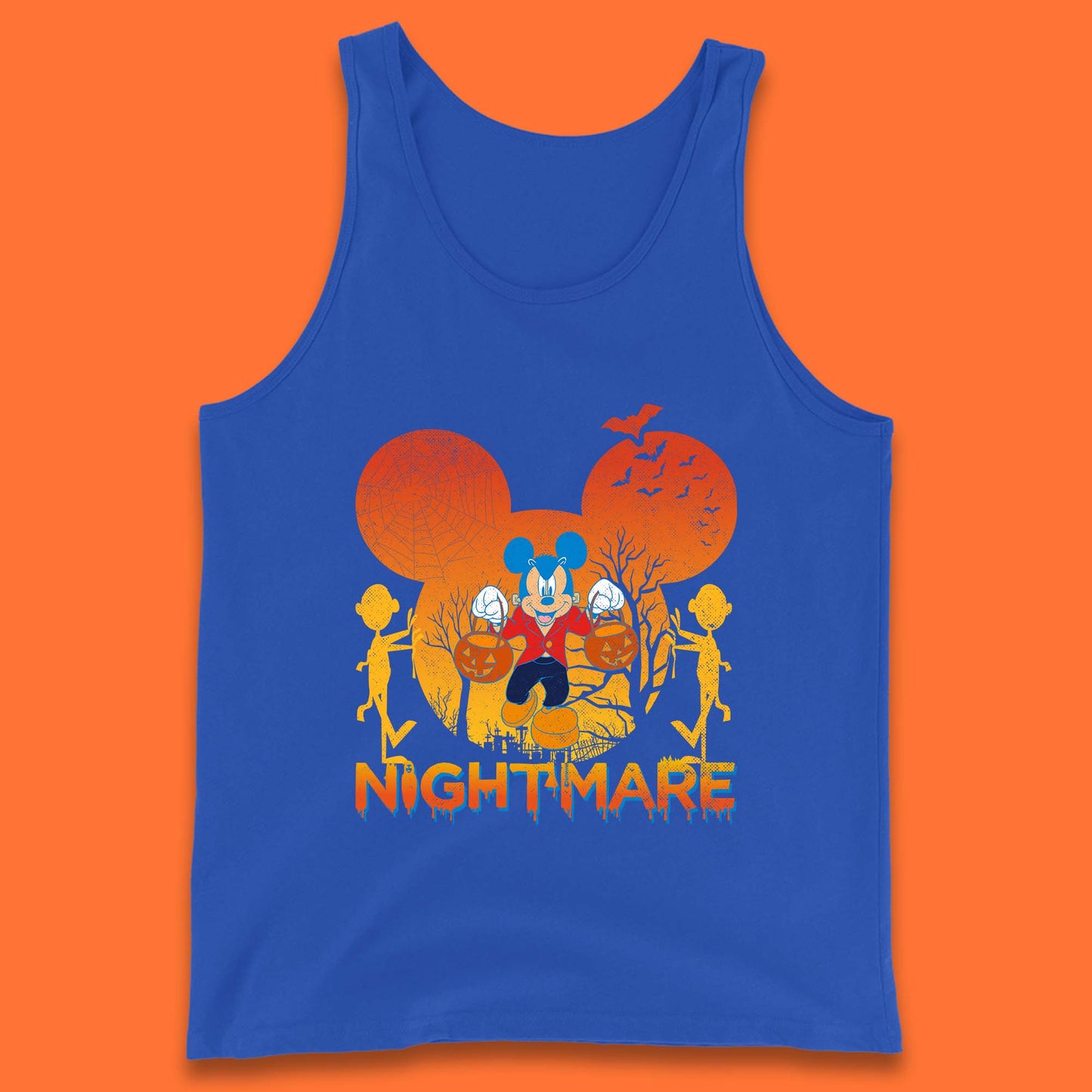 Halloween Nightmare Disney Mickey Mouse Holding Pumpkin Bucket Horror Scary Disneyland Trip Tank Top