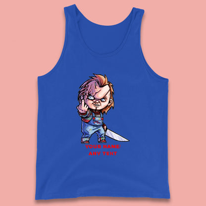 Personalised Chucky With Knife Your Name Or Text Halloween Horror Movie Character Tank Top