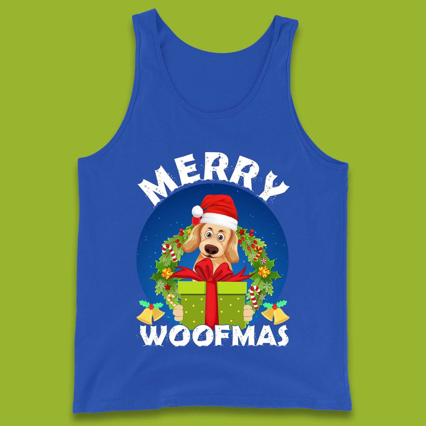 merry woofmas christmas golden retriever dog tank top