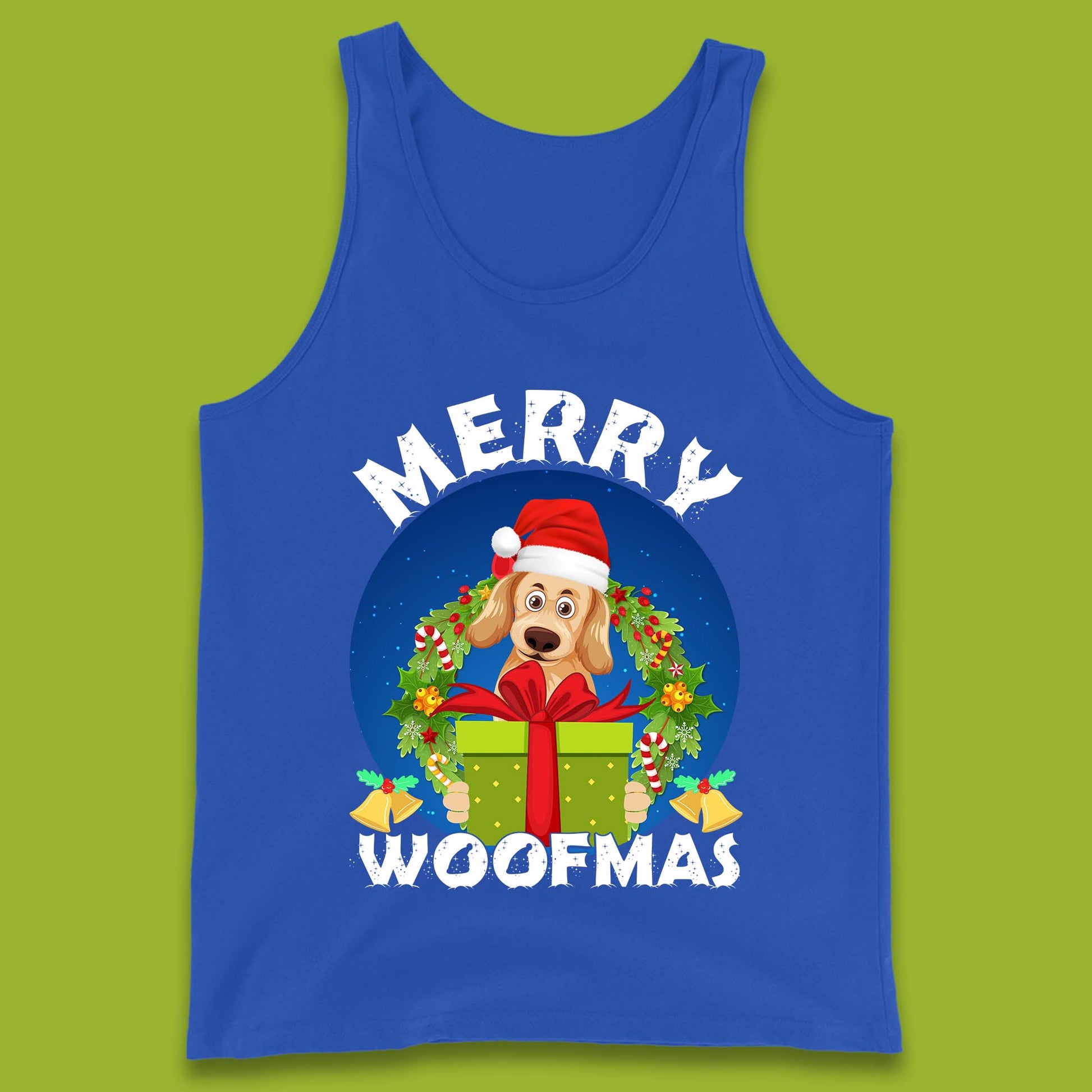 merry woofmas christmas golden retriever dog tank top
