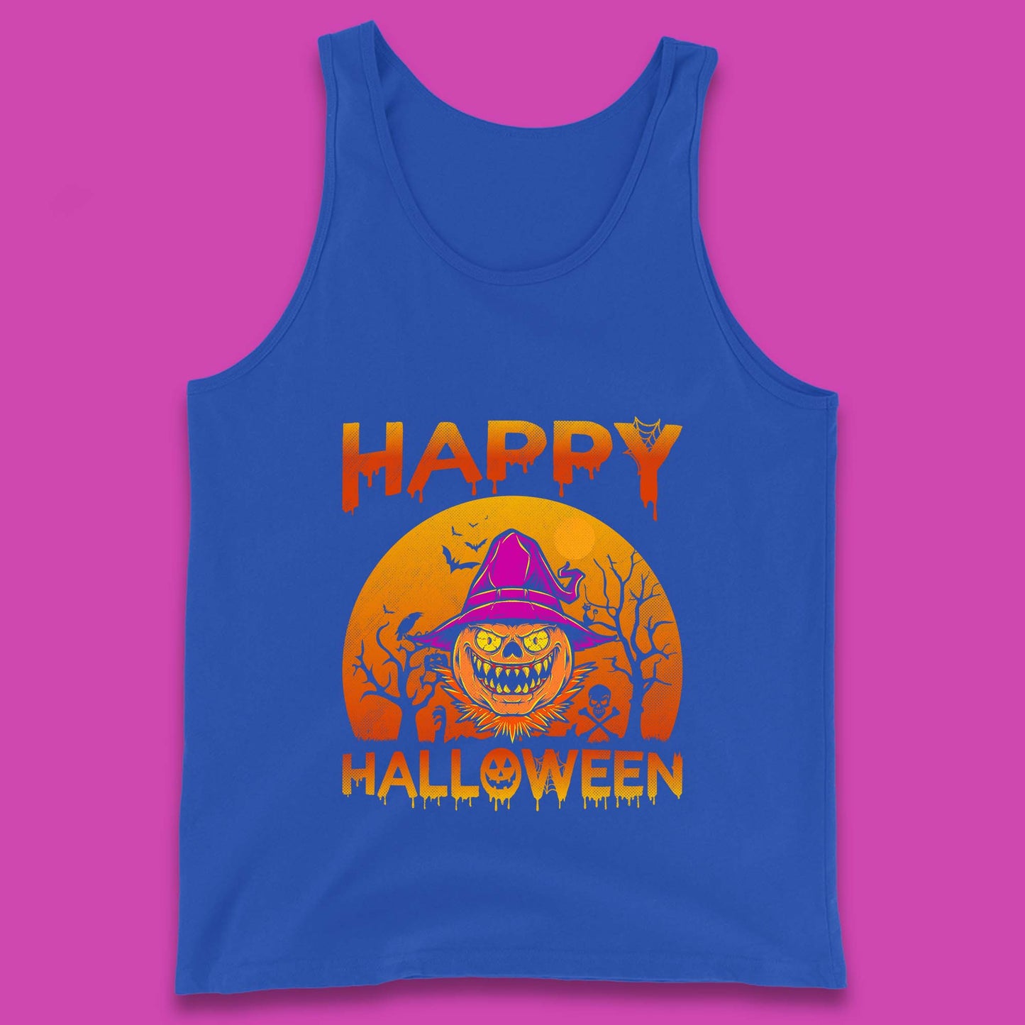 Happy Halloween Monster Pumpkin With Witch Hat Horror Scary Spooky Season Tank Top