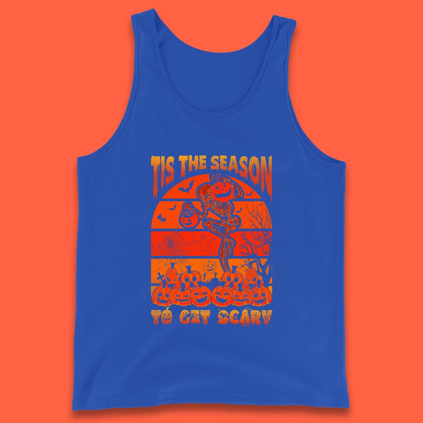 Tis The Season To Get Scary Halloween Skeleton Holding Pumpkin Buckets Spooky Vibes Tank Top