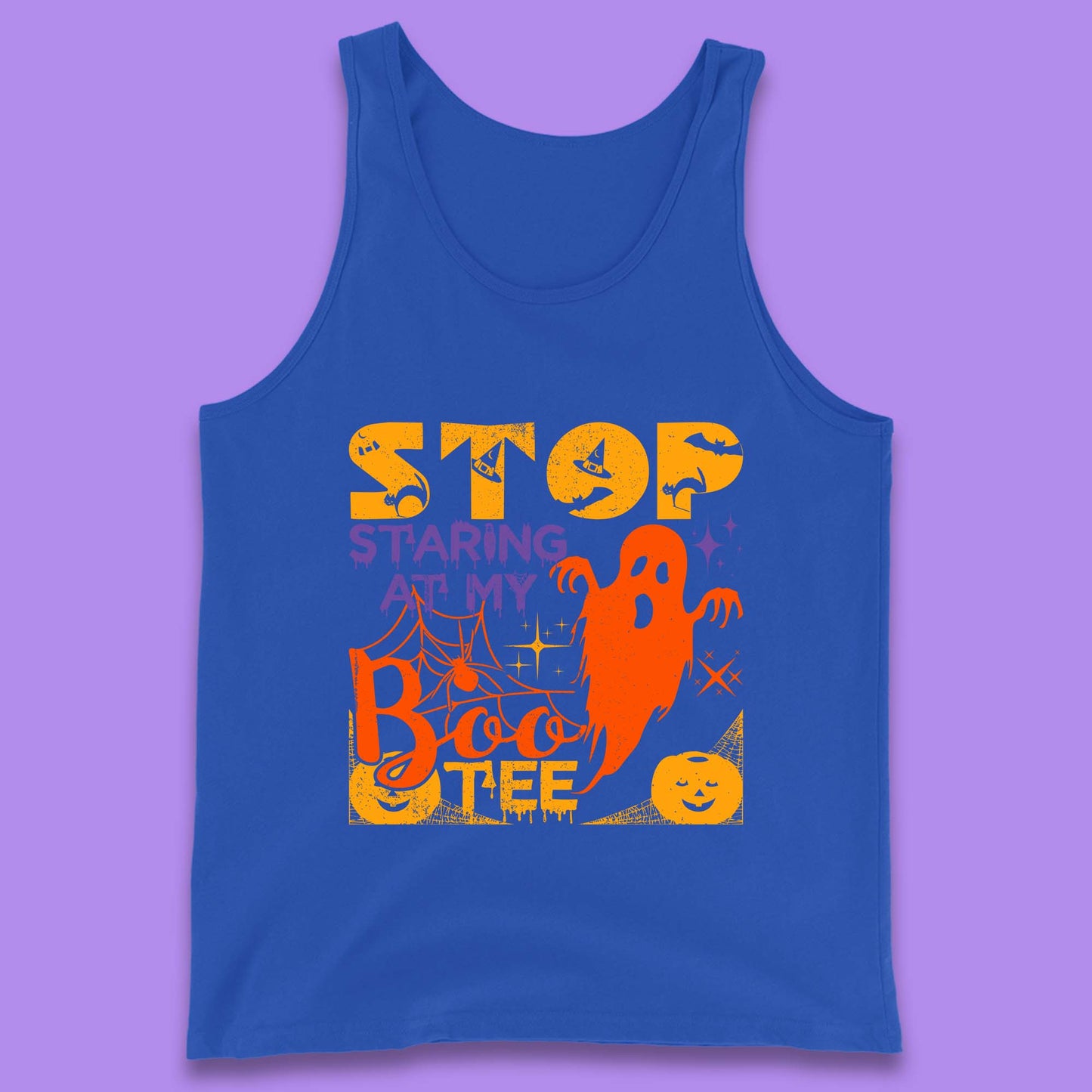 Stop Staring At My Boo Tee Funny Sayings Halloween Ghost Party Tank Top