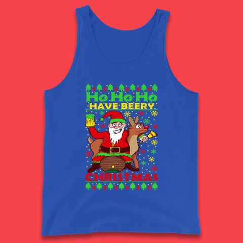 Ho Ho Ho Have A Beery Christmas Drunk Santa Claus With Reindeer Xmas Beer Lover Tank Top