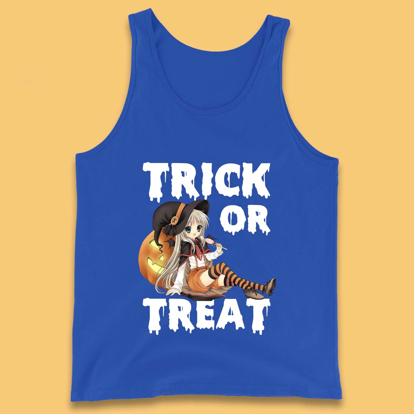 Trick Or Treat Halloween Witch Anime Horror Scary Pumpkin Halloween Costume Tank Top