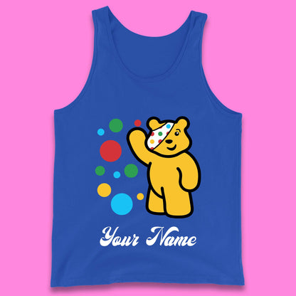 Personalised Spotty Pudsey Bear Hand Waving Dotty Spot Your Name Fundraising Spotty Bear Spotty Day Tank Top