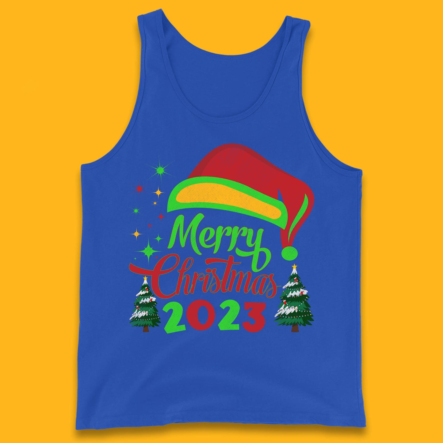 Merry Christmas 2023 Elf Hat Christmas Trees Xmas Gift Tank Top