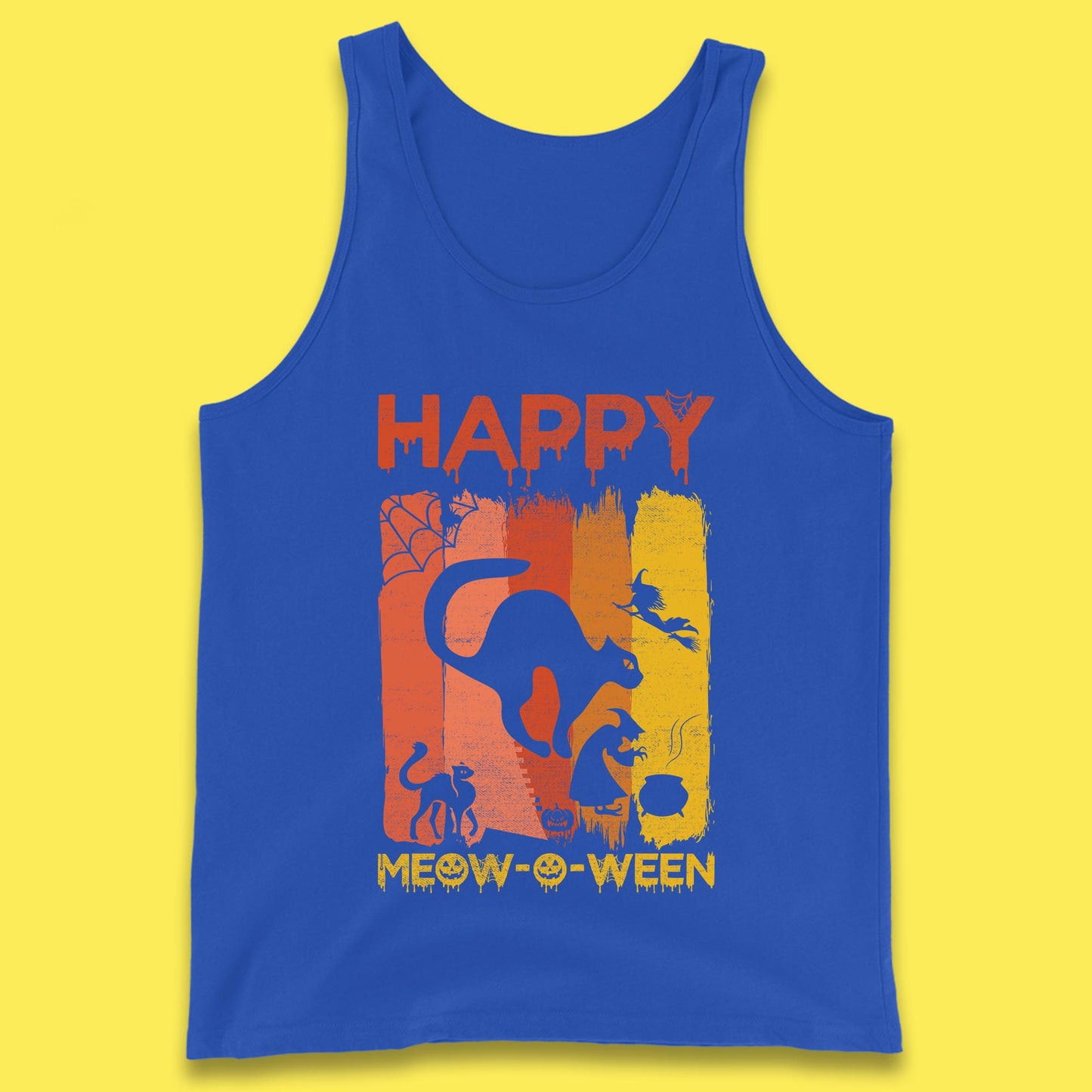 Happy Meow-O-ween Funny Halloween Black Cat Scary Spooky Tank Top