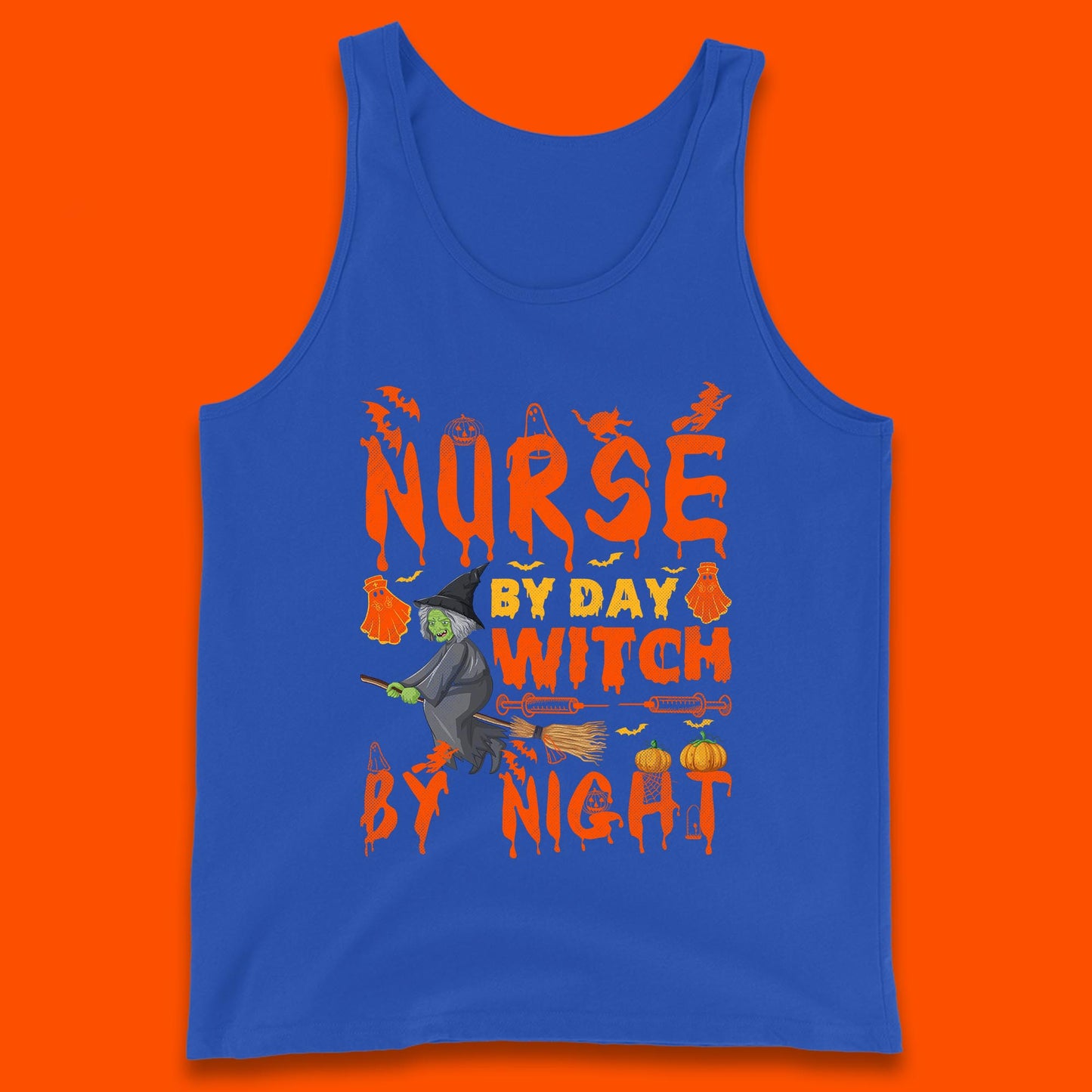 Nurse By Day Witch By Night Halloween Funny Nursing Spooky Nurse Tank Top