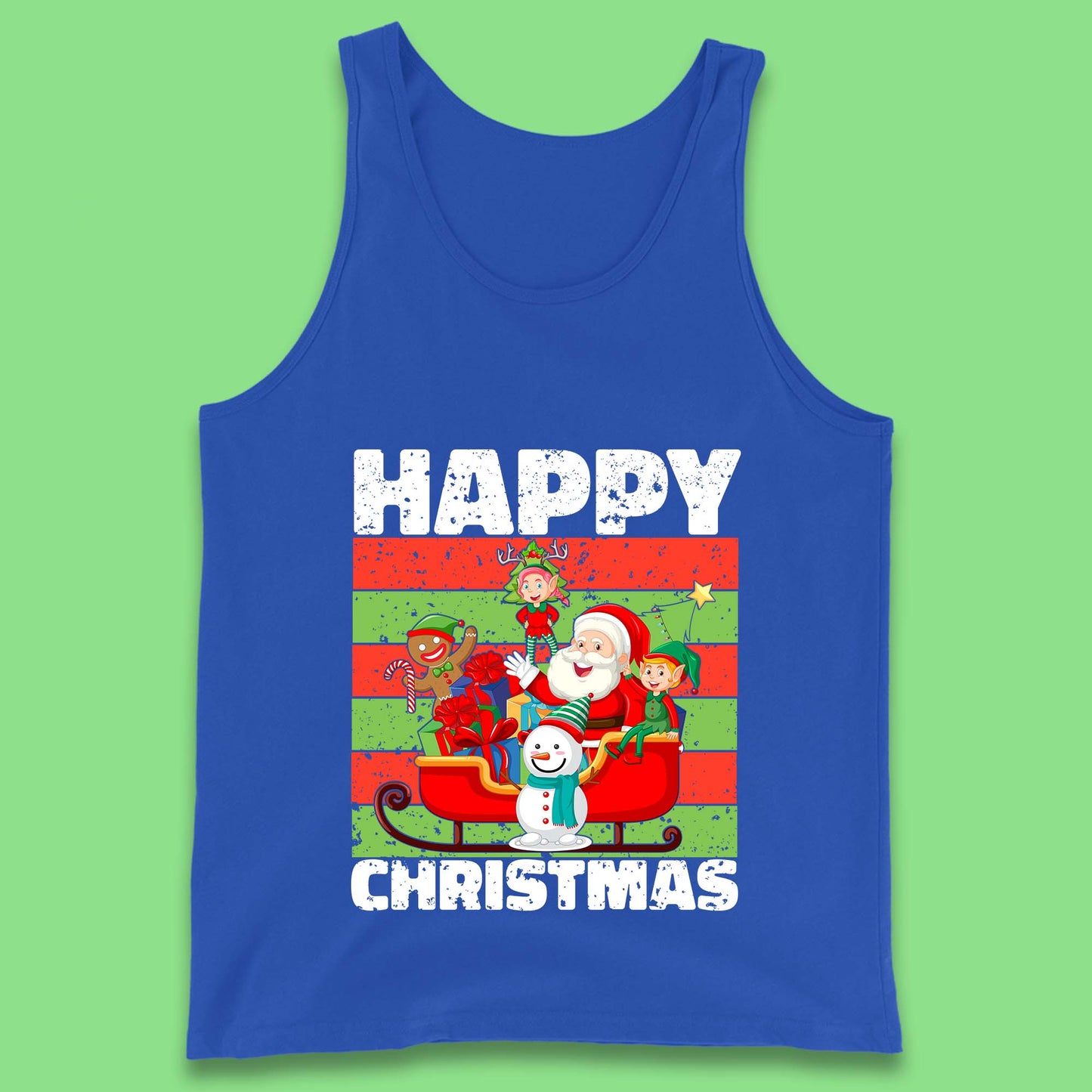 santa and friends on sleigh christmas tank top