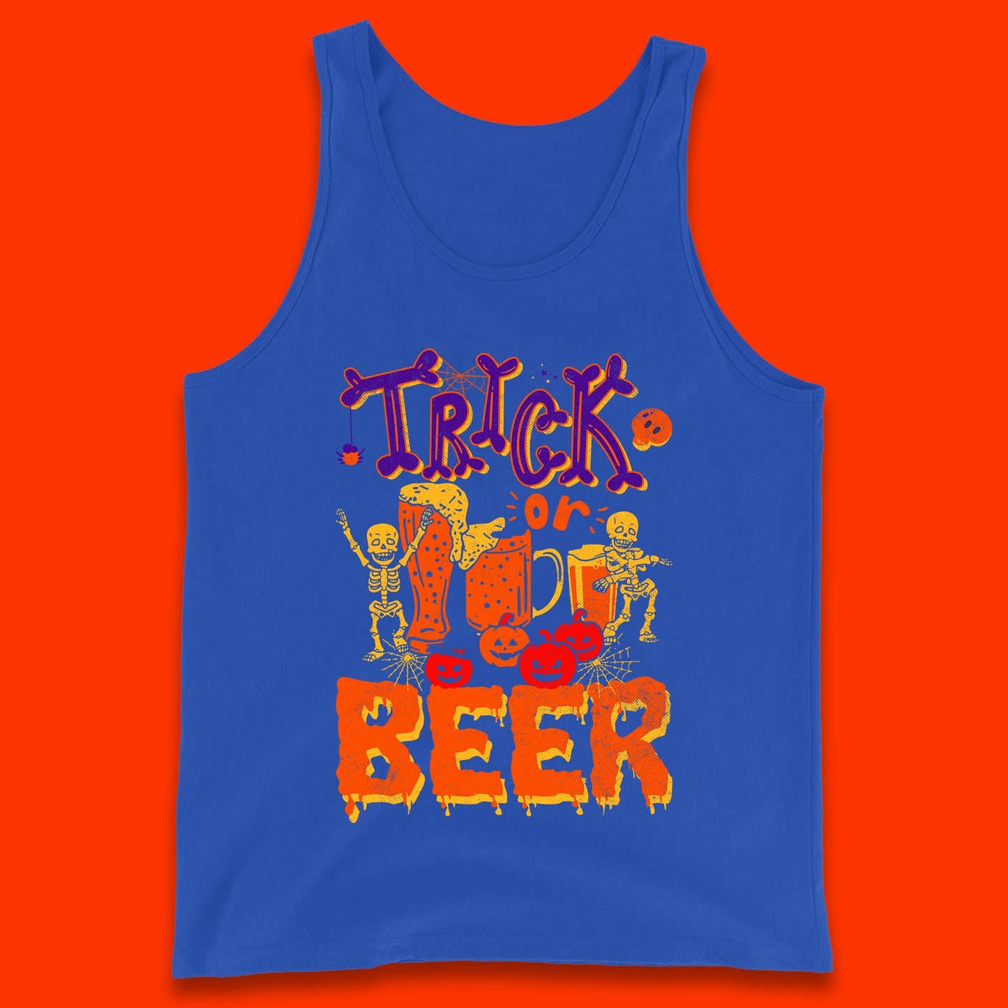 Trick Or Beer Halloween Drinking Beer Lover Dancing Skeleton Drinker Halloween Party Tank Top