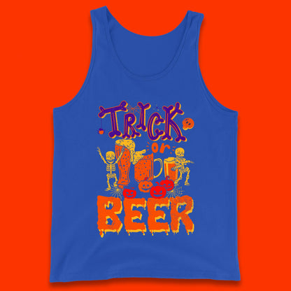 Trick Or Beer Halloween Drinking Beer Lover Dancing Skeleton Drinker Halloween Party Tank Top