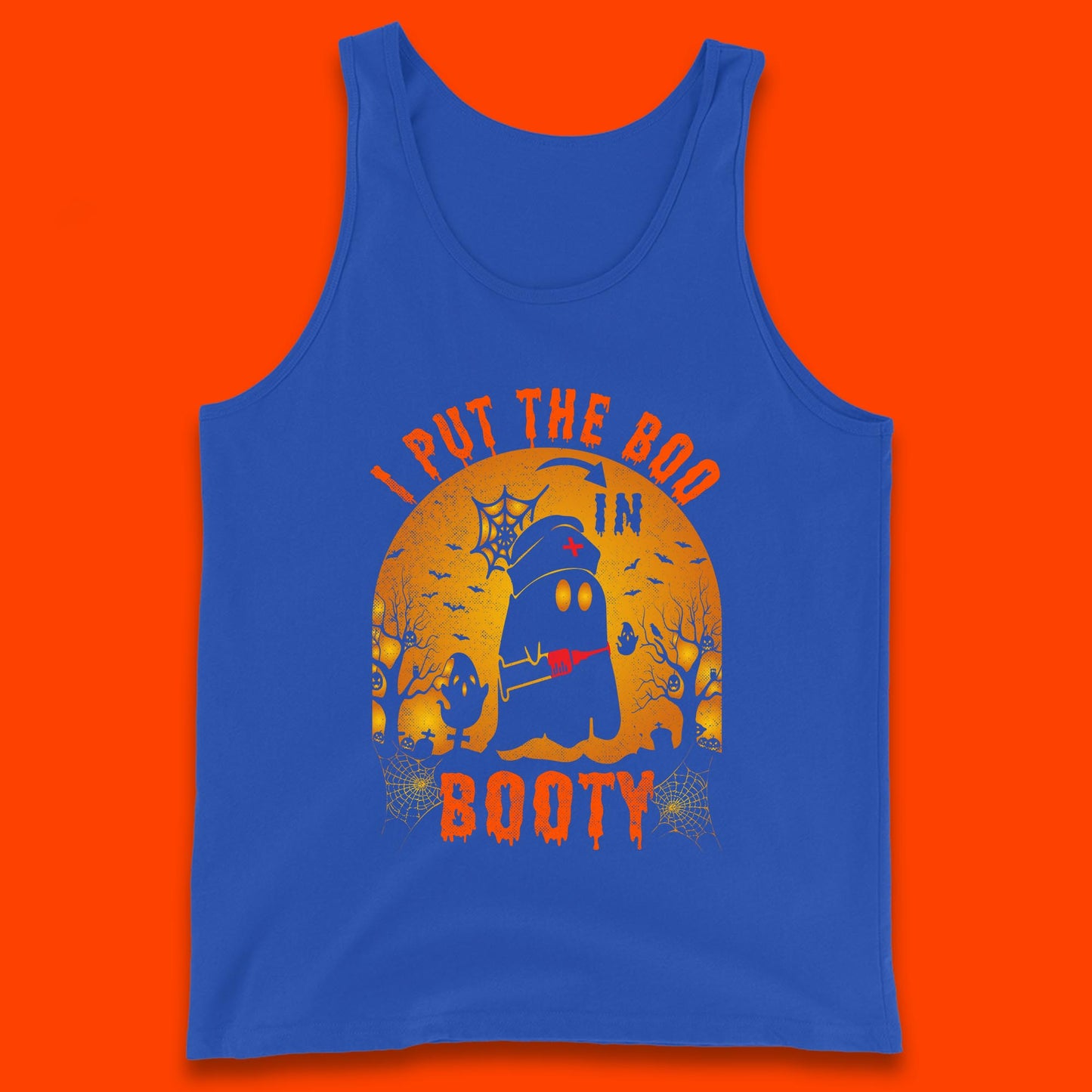 I Put The Boo In Booty Nurse Ghost Syringe Funny Halloween Nursing Boo Ghost Costume Tank Top