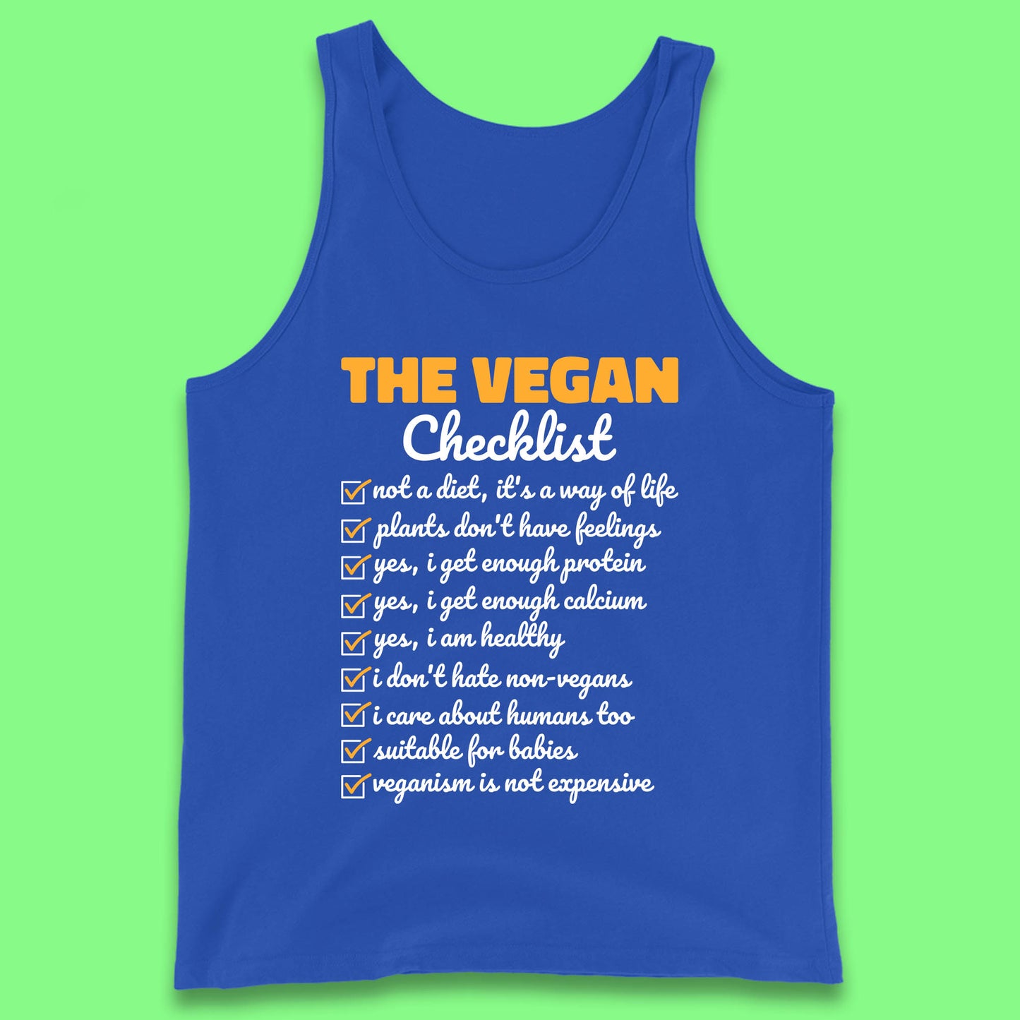 The Vegan Checklist Vegan Activism Funny Pro Vegetarian Checklist Tank Top