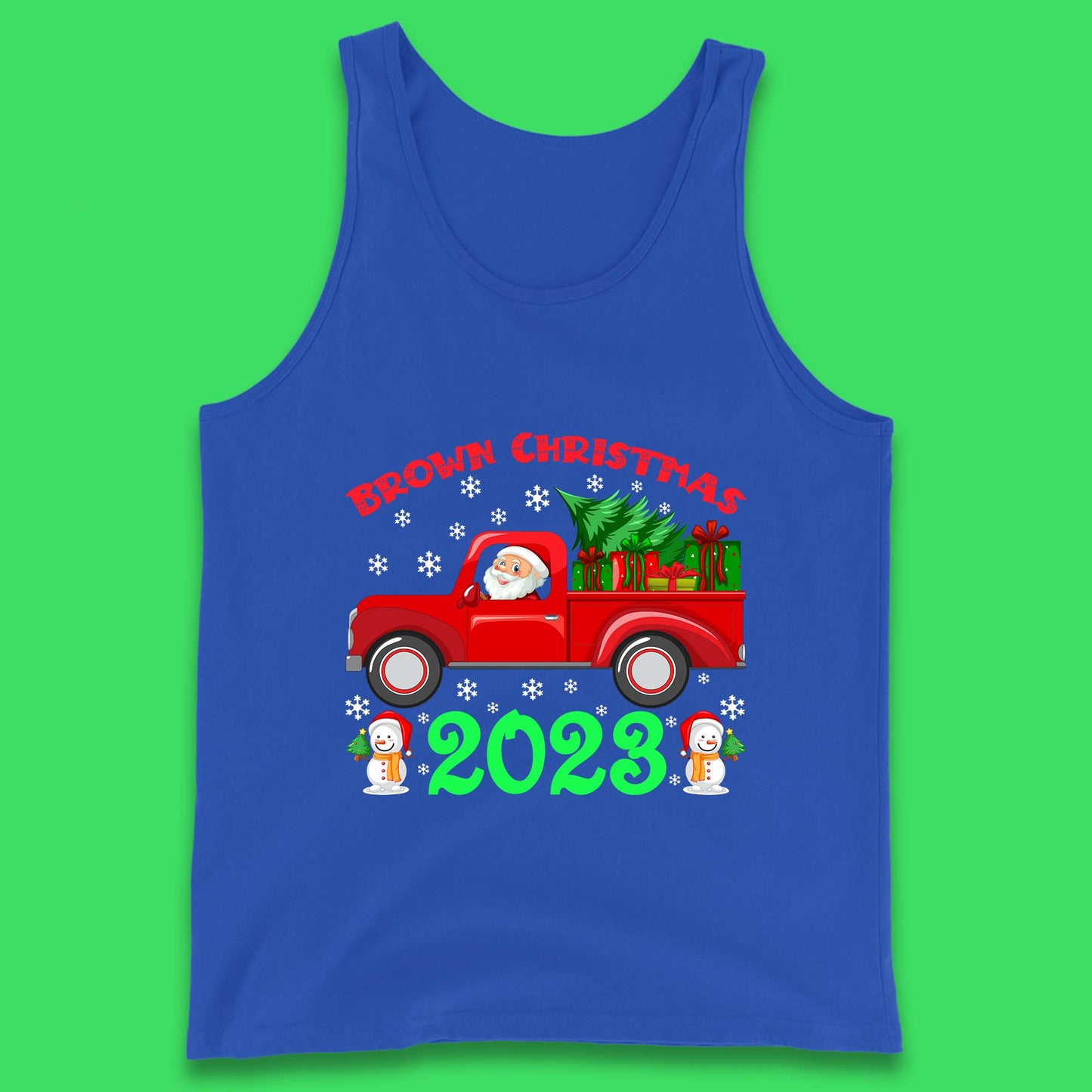 Brown Christmas 2023 Santa Claus Driving Truck With Christmas Tree To Delivery Christmas Gifts Xmas Tank Top