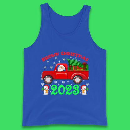 Brown Christmas 2023 Santa Claus Driving Truck With Christmas Tree To Delivery Christmas Gifts Xmas Tank Top