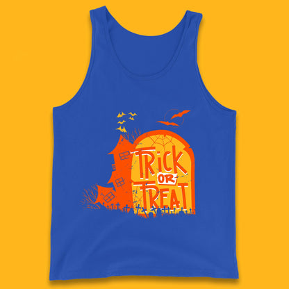 Trick Or Treat Halloween Terrific Abandoned Haunted House Flying Bats Tank Top