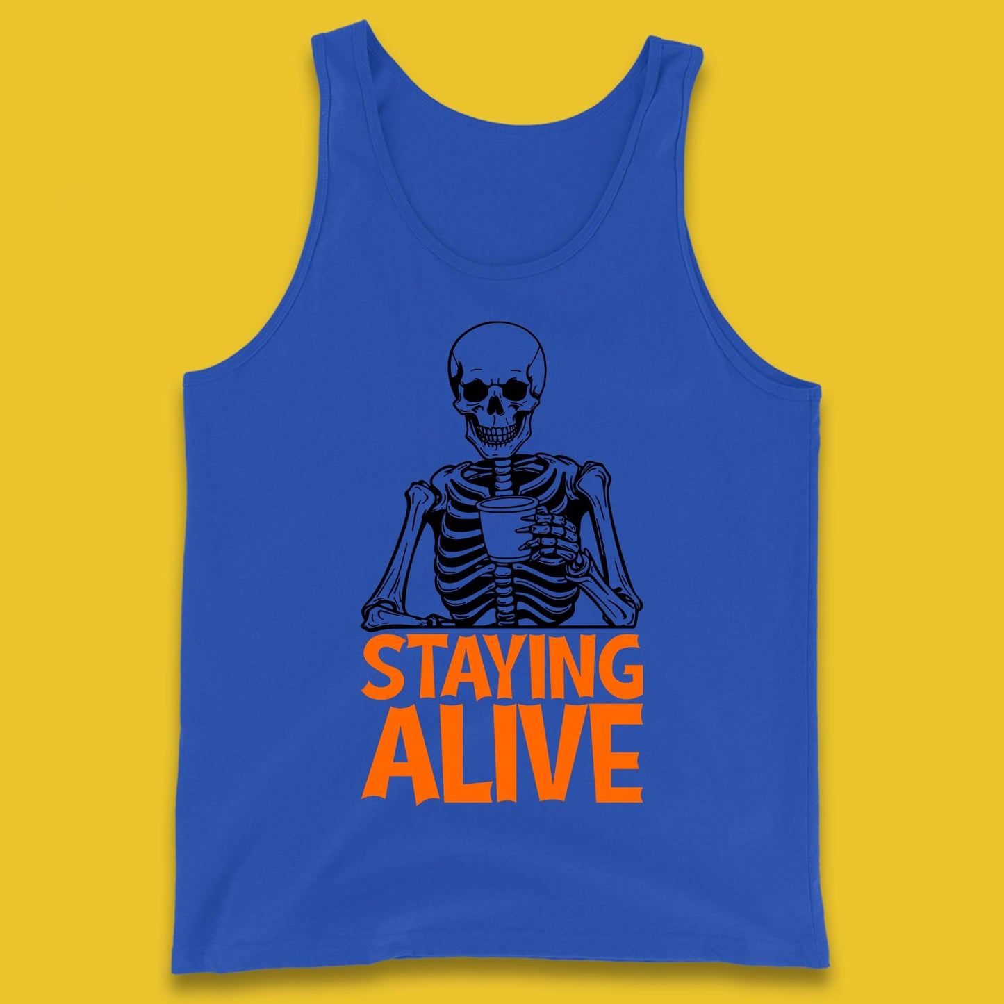 Staying Alive Funny Skeleton Trendy Coffee Halloween Skull Vintage Coffee Lovers Tank Top