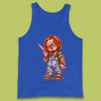 The Horror Movie Character Chucky With Knife Serial Killer Halloween Horror Movie Inspired Chucky Tank Top