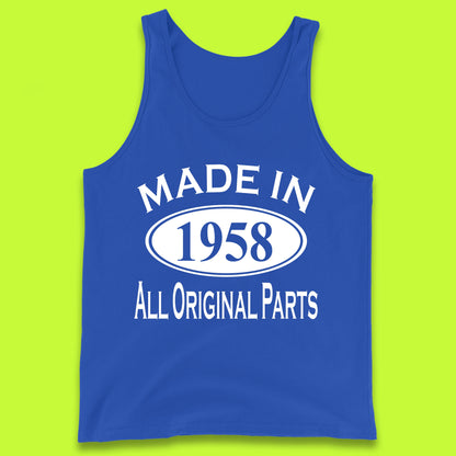 Made In 1958 All Original Parts Vintage Retro 65th Birthday Funny 65 Years Old Birthday Gift Tank Top