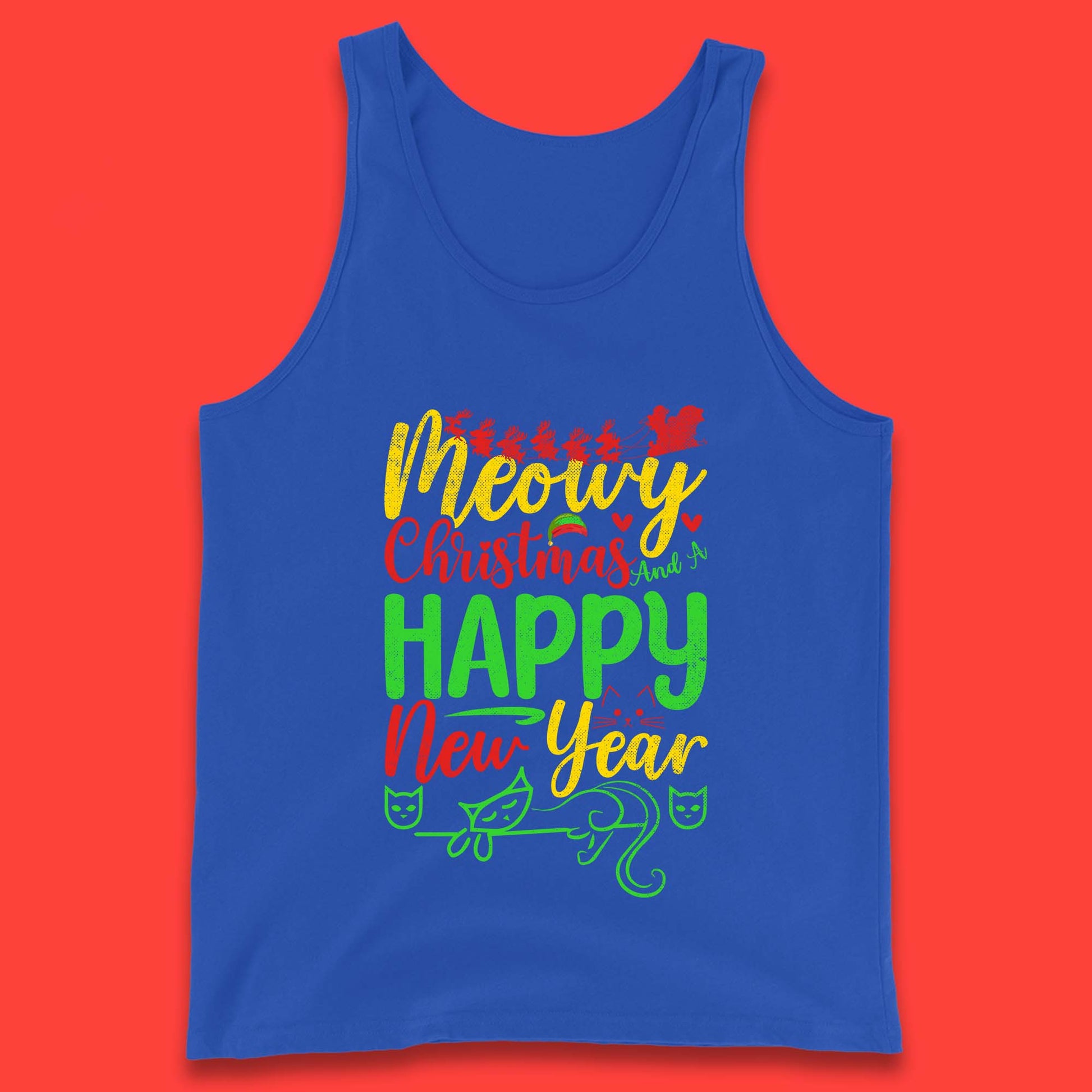 meowy christmas cat tank top
