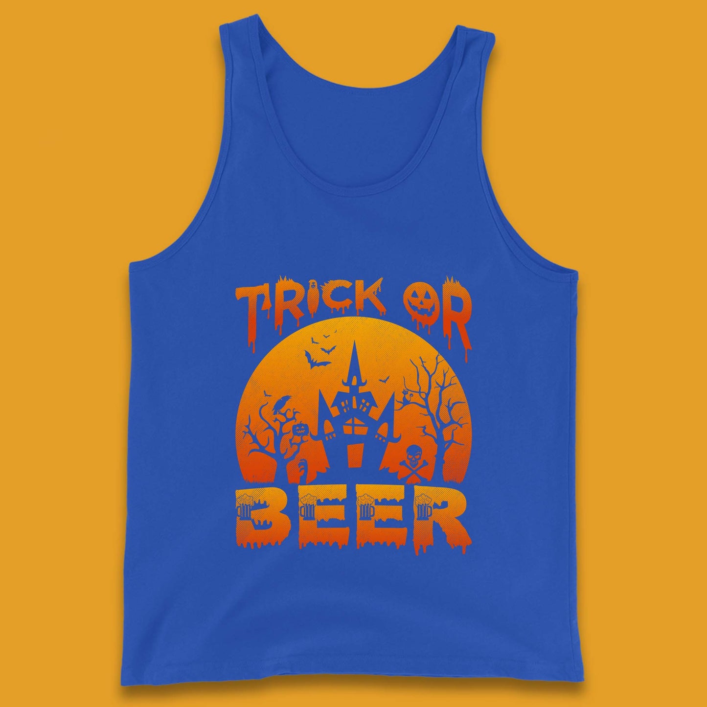 Trick Or Beer Halloween Drinking Beer Lover Horror Haunted House Drinker Halloween Party Tank Top