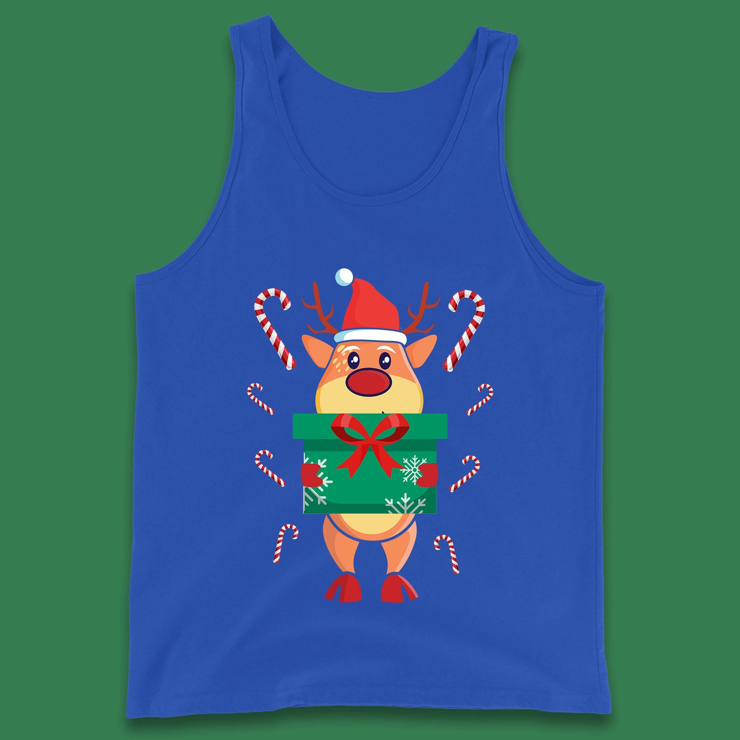 reindeer holding gift christmas tank top