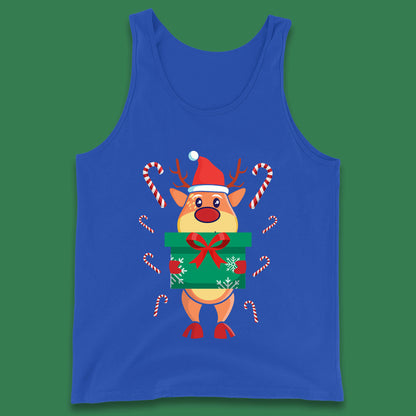 reindeer holding gift christmas tank top
