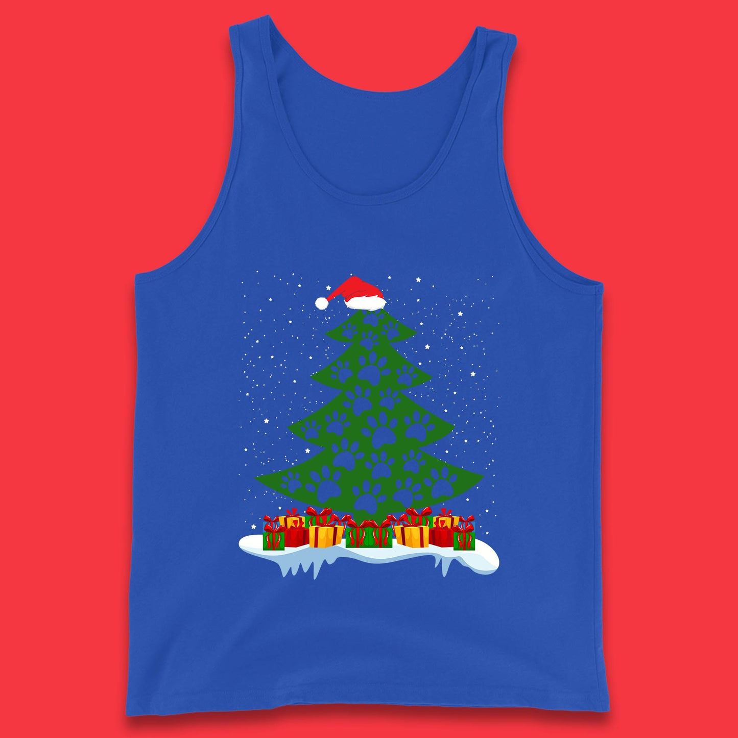 christmas tree with paw prints of dogs tank top