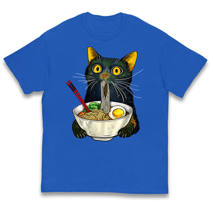 Ramen Noodle Black Cat Foodie Lover Meme Kids T Shirt