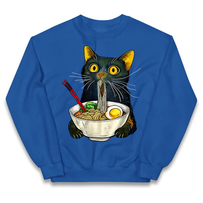 Ramen Noodle Black Cat Foodie Lover Meme Kids Jumper